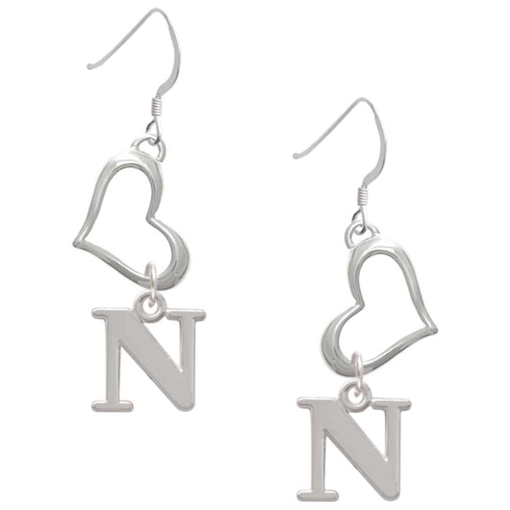 Delight Jewelry Silvertone Large Initial - N - Open Heart French Earrings