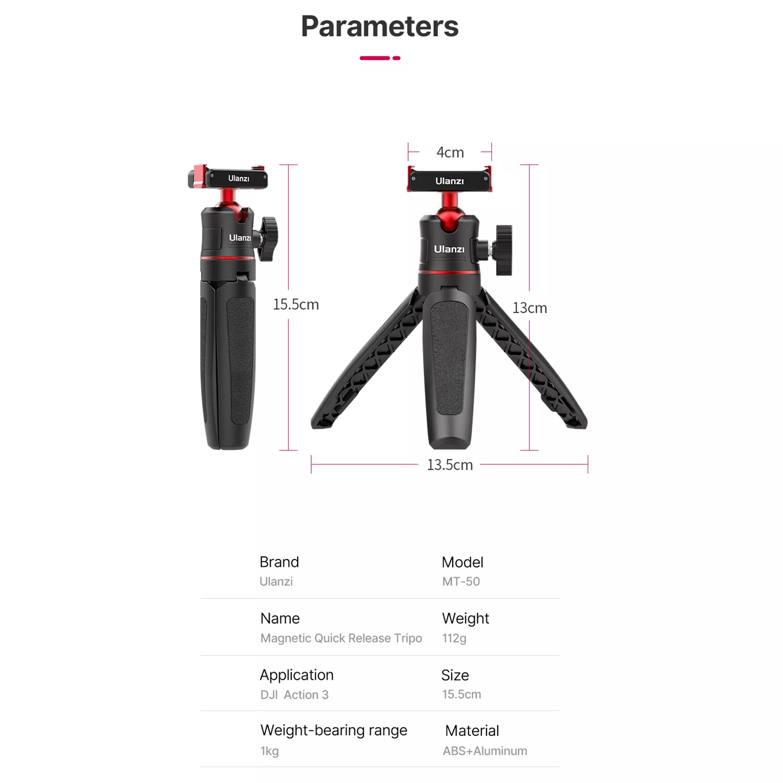 Ulanzi MT-50 Extendable Magnetic Tripod for DJI Osmo Action 3/4 – Portable & Versatile Tripod for Content Creators