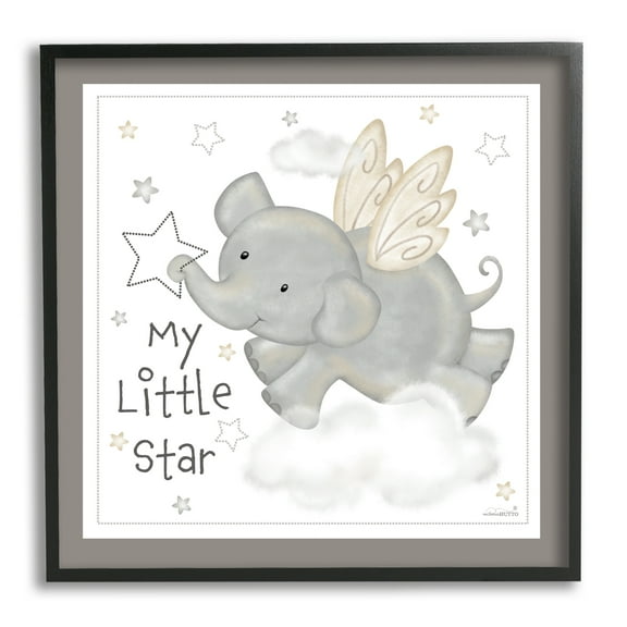 Stupell Industries My Little Star Elephant Animals & Insects Painting Black Framed Art Print Wall Art, 24 x 24