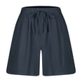 thumbnail image 6 of Ovzne Women's High Waist Drawstring Linen-Style Shorts – Solid Color Loose A-Line Casual Shorts for Spring & Summer Outings, Work, Gym, and Everyday Wear,Navy,L, 6 of 9