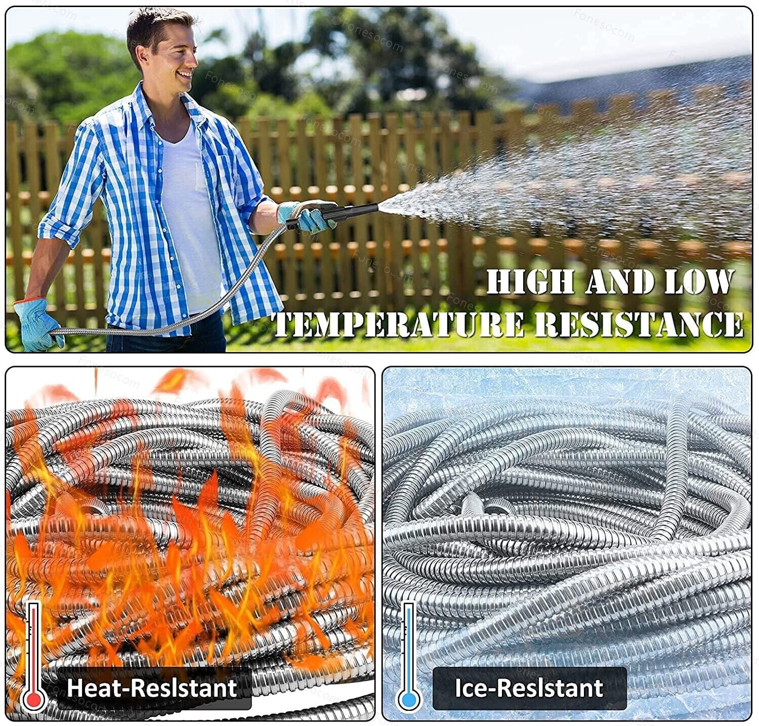 Stainless Steel Metal Garden Water Hose Flexible Hose Pipe Home Kink Free Hose - 25/50/75/100FT