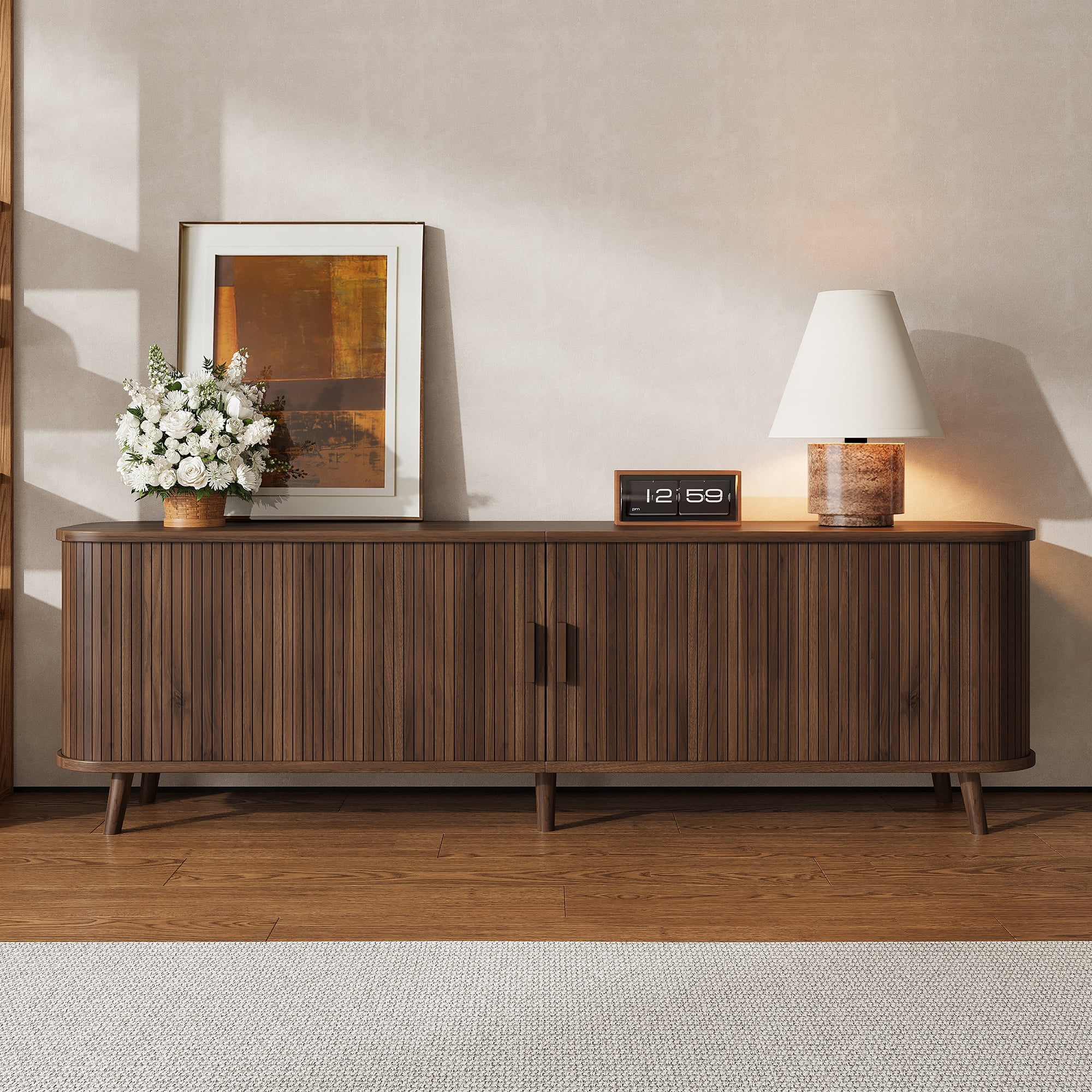 70in TV Stand for TVs up to 80 inches for Living Room, Media Entertainment Center with Ample Storage & Solid-Wood Legs