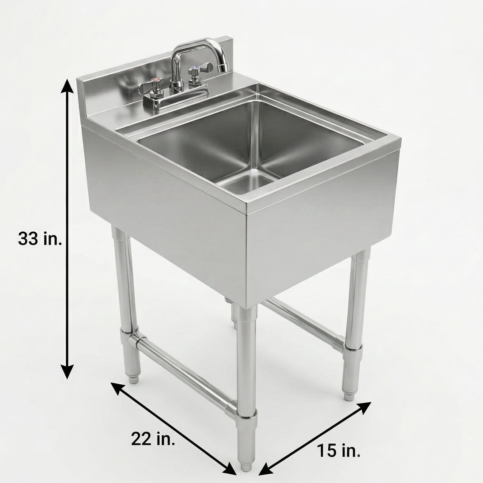 AmGood Commercial Underbar Hand Sink 22.5 in. x 15 in. x 30 in. Stainless Steel with Backsplash Faucet Included NSF, Single Bowl Bar Prep Sink