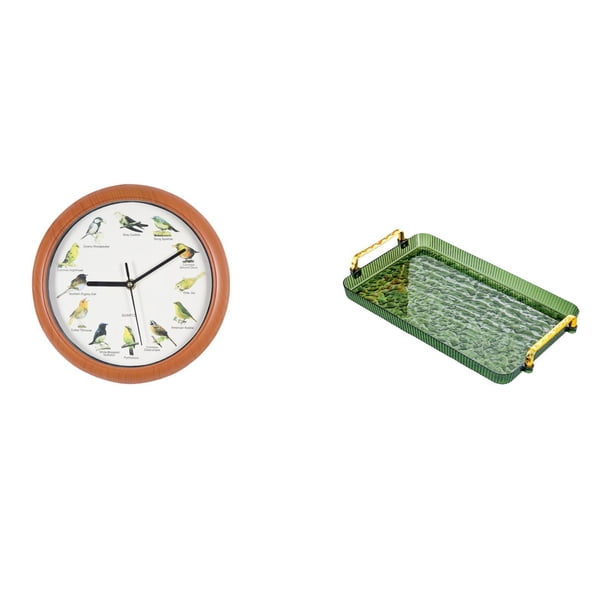 Reloj de pared,Reloj de pared con pájaro cantor Relojes de pared con pájaros,Relojes de pájaros con sonido Reloj decorativo que canta,Bandeja para servir,Bandeja de cocina rectangular con asa