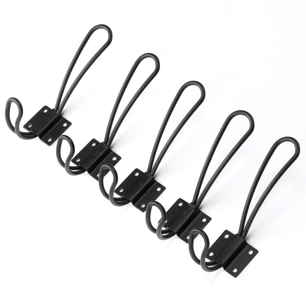 5 x Black Wire Loop Coat Metal Hooks Hook Vintage Wall Clothes Hanger 
