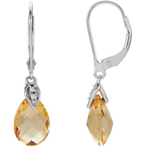Briolette Natural Stone Earrings Jewels By Lux 14k White Gold Citrine Genuine Briolette Citrine And .025CTW Diamond Earrings ()
