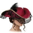 thumbnail image 4 of Slccxzc Non Woven Fabric Tricorn Pirate Hat Feather Lace Trim Adult Headwear, 4 of 7