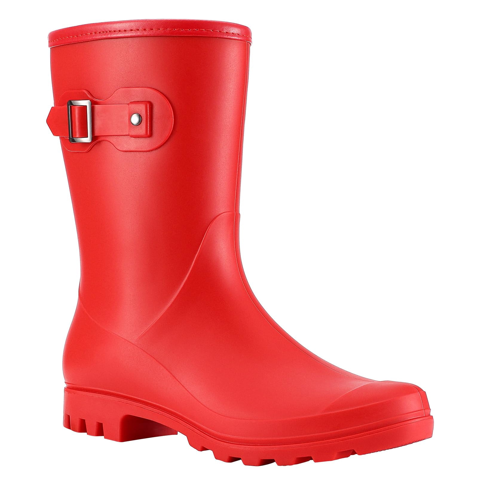 Litfun Mid Calf Rain Boots for Women Waterproof Garden Shoes, Red, Size 6