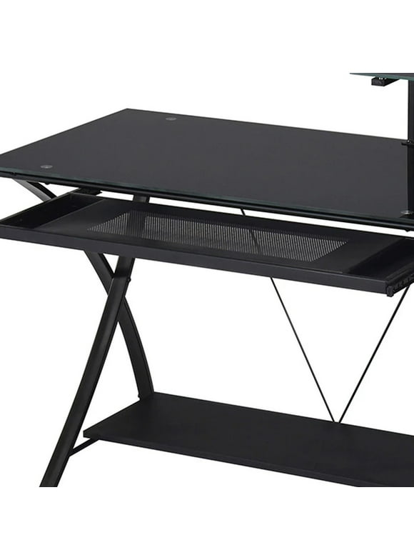 HomeRoots Decor 43-inch X 24-inch X 36-inch Black Glass Computer Desk