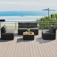 thumbnail image 4 of Costway 5 Piece Outdoor Furniture Set with Seat & Back Cushions Acacia Wood Tabletop Gray, 4 of 10