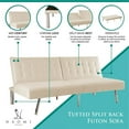 thumbnail image 6 of Naomi Home Tufted Split Back Futon Sofa Bed, Linen Couch Bed, Futon Convertible Sofa Bed with Chrome Legs, Folding, Reclining Small Convertible Couch, Futon Couches for Living Room Cream, 6 of 17