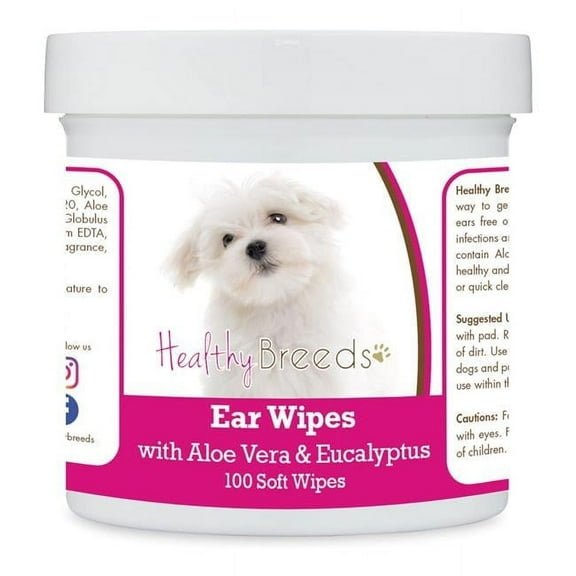 Maltese Ear Cleaning Wipes with Aloe & Eucalyptus for Dogs - 100 Count