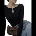 thumbnail image 1 of Camiseta de Larga y Cuello Redondo Estilo Francés para Mujer, Ideal para , Otoño e Invierno. Tops Interiores de Moda. Negro L, 1 of 10
