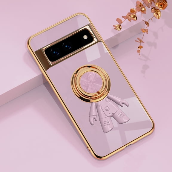 Slim Case for Google Pixel 7A,Cute Cartoon 6D Plating Astronaut Hidden Magnetic Ring Kickstand Soft TPU Shockproof Corner Protection Drop Proof Electroplated Edge Bumper Cover,Purple