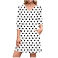 thumbnail image 2 of ClodeEU Women's Three Quarter Sleeve V Neck Polka Dot Dress ,Fashion Casual Trendy Mini Dress White,Womens Plus L, 2 of 6
