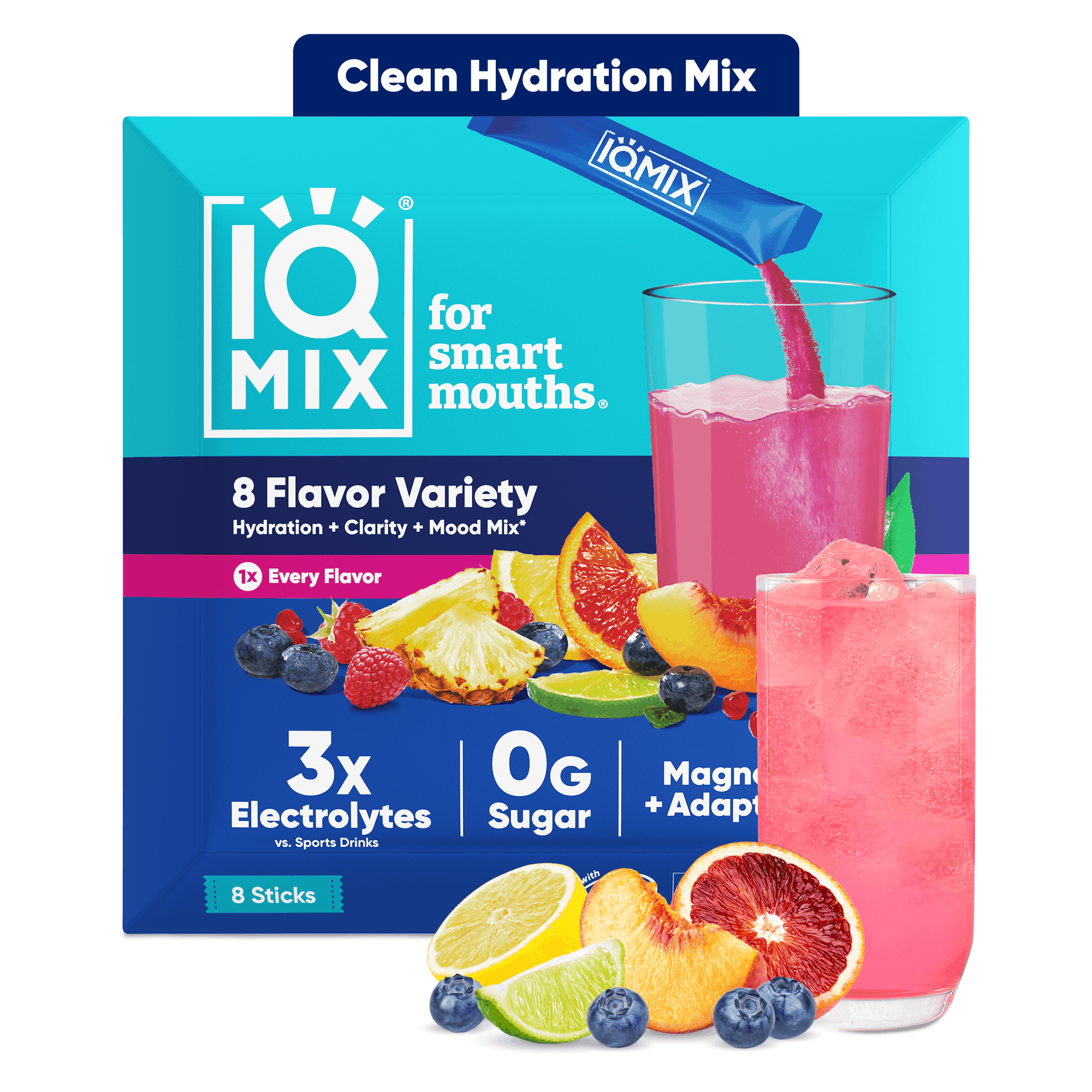 IQMIX Sugar Free Electrolyte Powder Packets - Keto Electrolytes with Lions Mane, Magnesium L-Threonate, Potassium Citrate - Sampler Pack (8-Count)