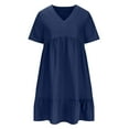 thumbnail image 4 of MaFYtyTPR Womens Pleat Summer Dresses Casual V-Neck Short Sleeve Long Maxi Dress on Navy XXXXXL, 4 of 6