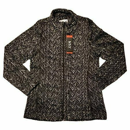 Marc New York Black Jacket - Marc New York Ladies Fleece Knit Full Zip Jacket Black Patterned (Medium)
