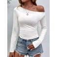 thumbnail image 5 of Women'S Casual Long Sleeve Boat Neck Off Shoulder Slim Fit Crop Top Going Out Blouses Y2K Tight Shirts White XL, 5 of 6