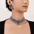 thumbnail image 6 of Retro Indian Traditional Jewellery Set For Women Bridal Wedding Party Antique Silver Oxidized Ethnic Prom Wear Statement Necklace Earring Tassel Bollywood Choker Punk Crystal Fashion Gift, 6 of 8