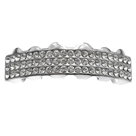 Three Row Bling Best Grillz Top Teeth Silver Tone Hip Hop (Best Hip Hop Jewelry Stores)