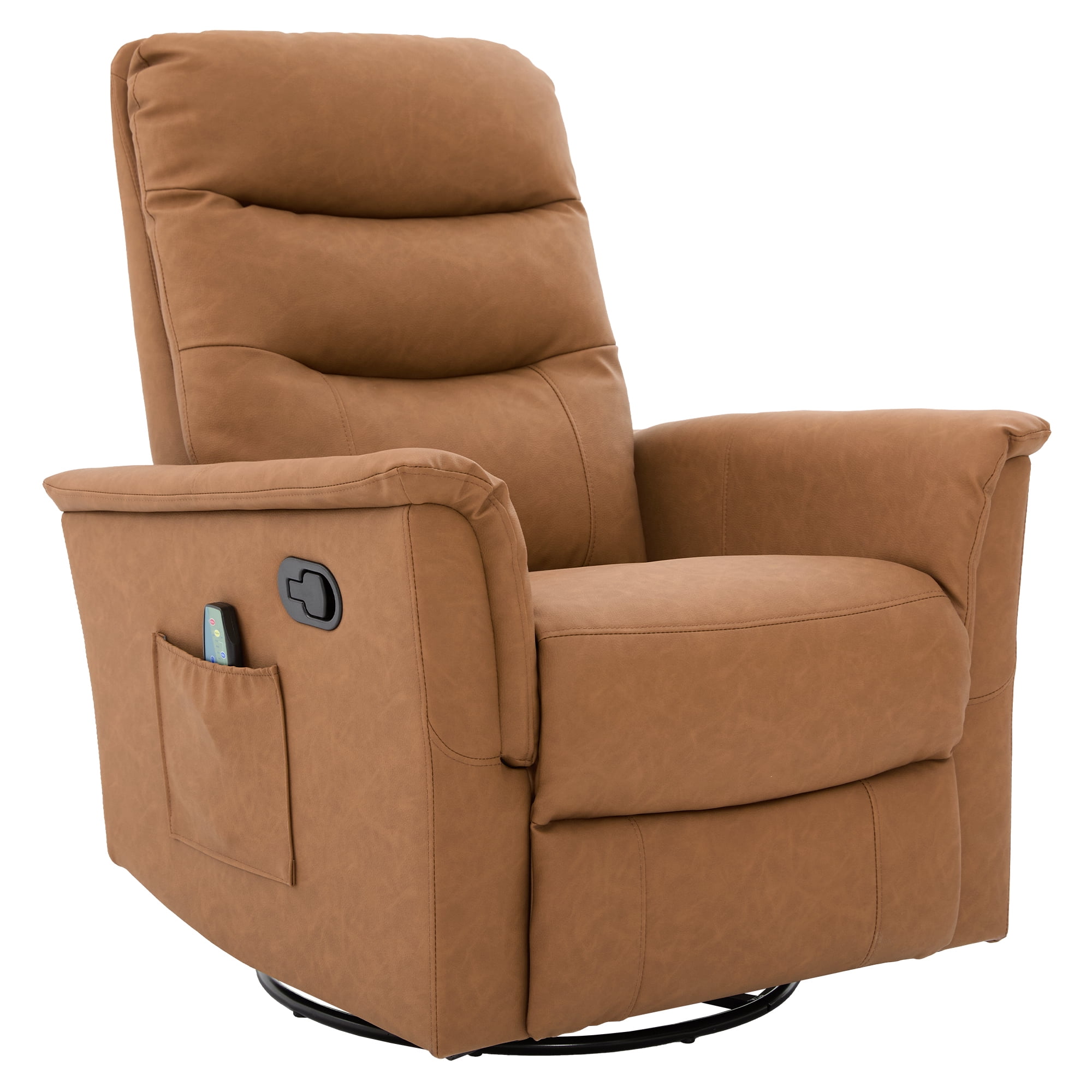 Euroco Manual Recliner Chair, 270° Swivel Rocker Chair with 8-Point Massage Function and Adjustable Backrest,Nursery Rocking Recliner for Living Room, Bedroom and Nursery, Brown