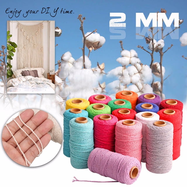 maskred 91.5m Cotton Cord Rope Crafts Macrame String Solid Color Cotton Yarn Rope Home Textiles Durable Do Not Fade Cotton Rope light pink 1Set