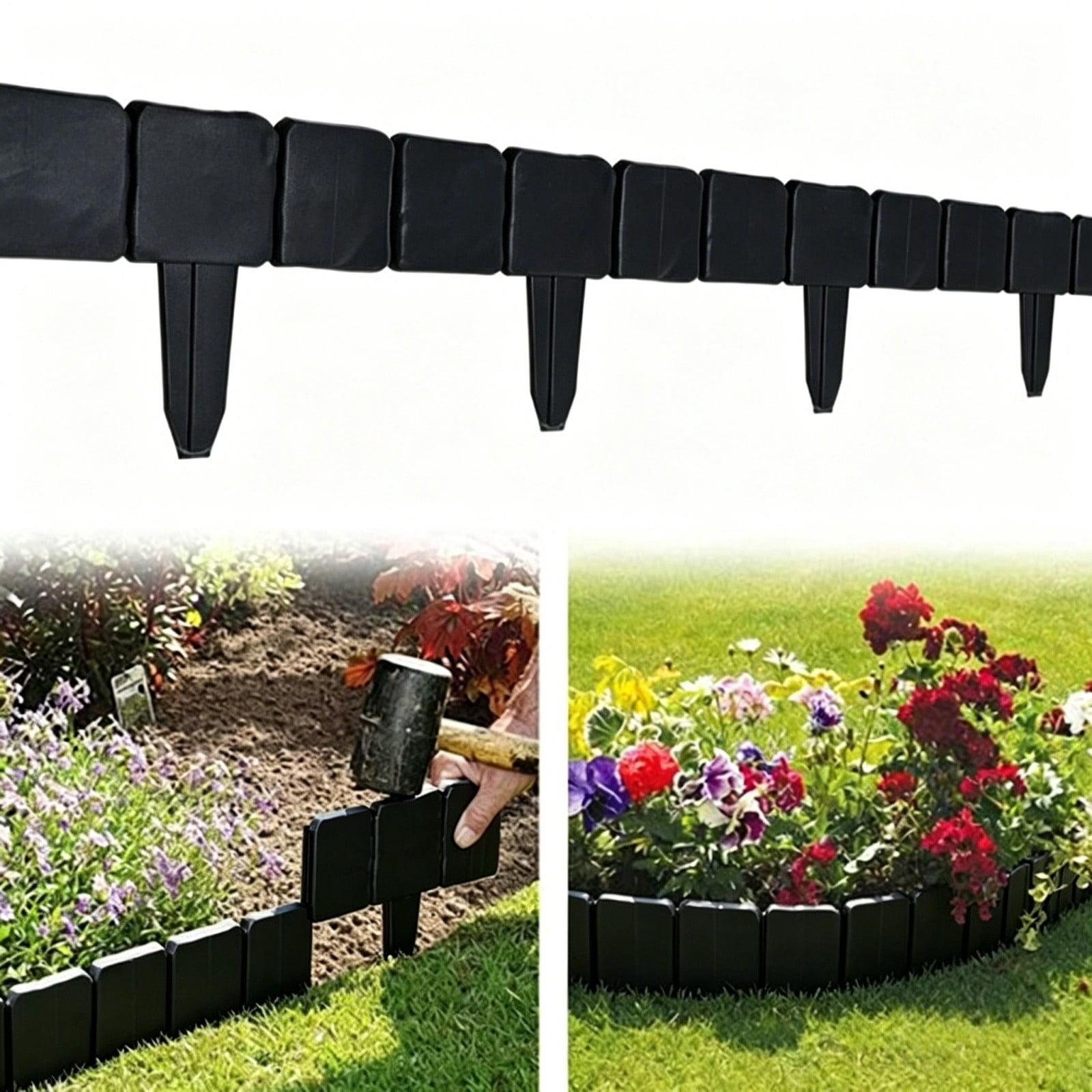 Garden Edging Border, Imitation Stone Fence Panels, Decorative Flower Bed Edging Barrier for Landscaping, Lawn Border with Ground Spikes for Patio Backyard