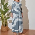thumbnail image 5 of Large Size Abstract Blue Wavy Pattern Design Long Sleeved Dress Women Dress for Parties Elegant Chic Evening Dresses, 5 of 7