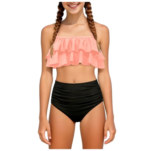 XZNPDUCQ Girls Swimsuit Bikini Sets 2 Piece Color Block Bathing Suits For Teen Girls Swimwear Swimming Suit For Girls 9-10 Years Orange