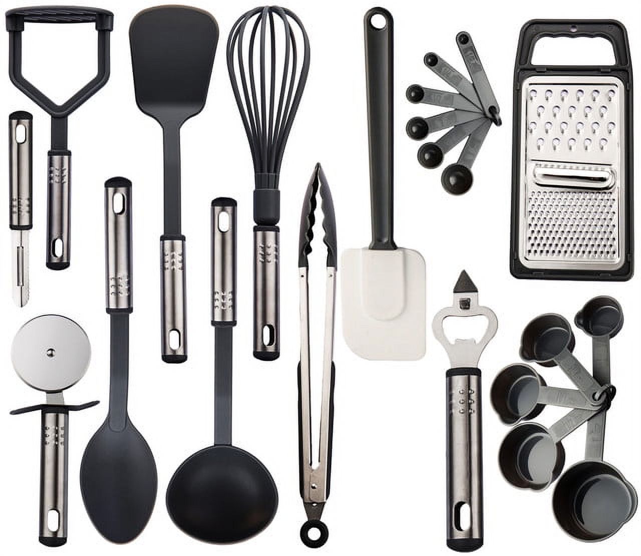 Lux Decor Collection 23 Pieces Cooking Utensils Set, Kitchen Utensils Sets of Nylon and Stainless Steel Utensils Set Pack of 1, Black Utensils Set