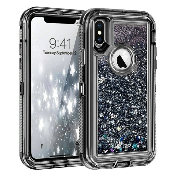 Apple IPhone XS MAX (6.5") Tough Defender Sparkling Liquid Glitter Heart Case Cover