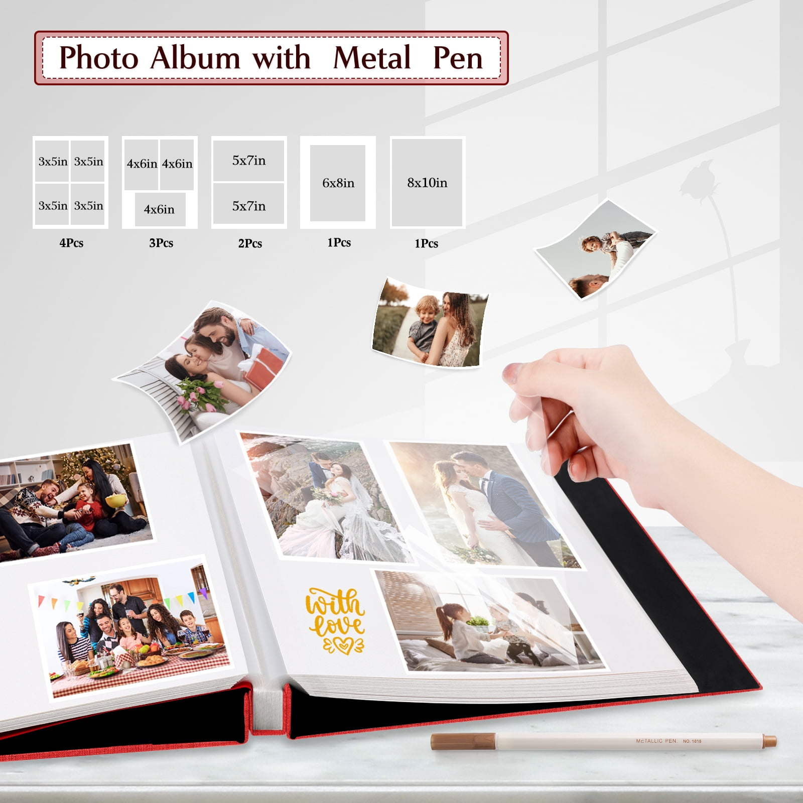 cherished memories 60 Pages Large photo album with self adhesive pages - perfect for photo paper 4x6 5x7 8x10, sticker book, and scrapbook supplies - stylish binder to preserve your moments