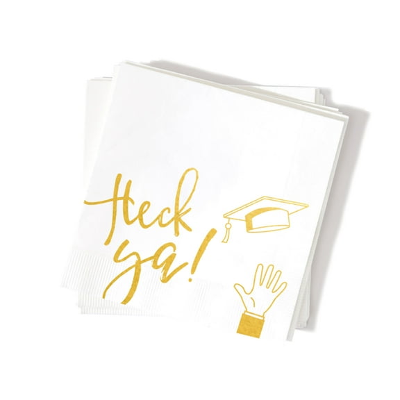 ForYourParty.Com Heck Ya Graduation Party Napkins - White and Gold