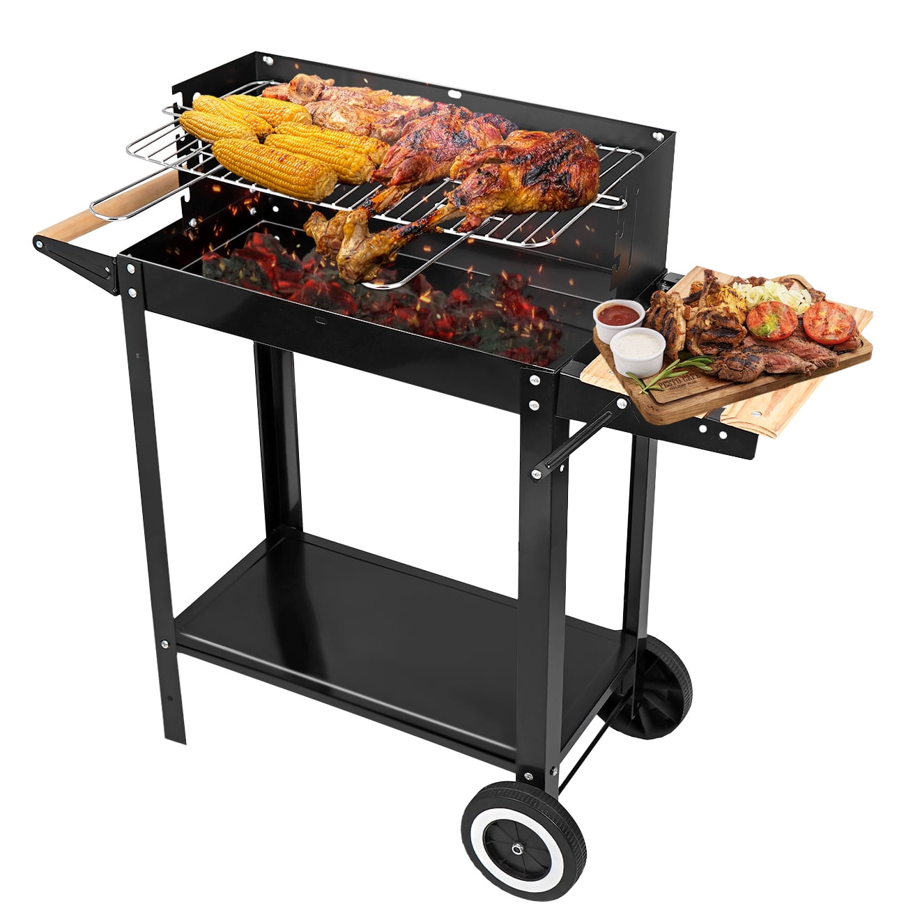 Linsen-outdoors Stainless Steel Charcoal Grill with Wheels - Heavy-Duty Roller Cart & Handles for Easy Moving, Portable Outdoor BBQ Grill Perfect for Backyard and Patio