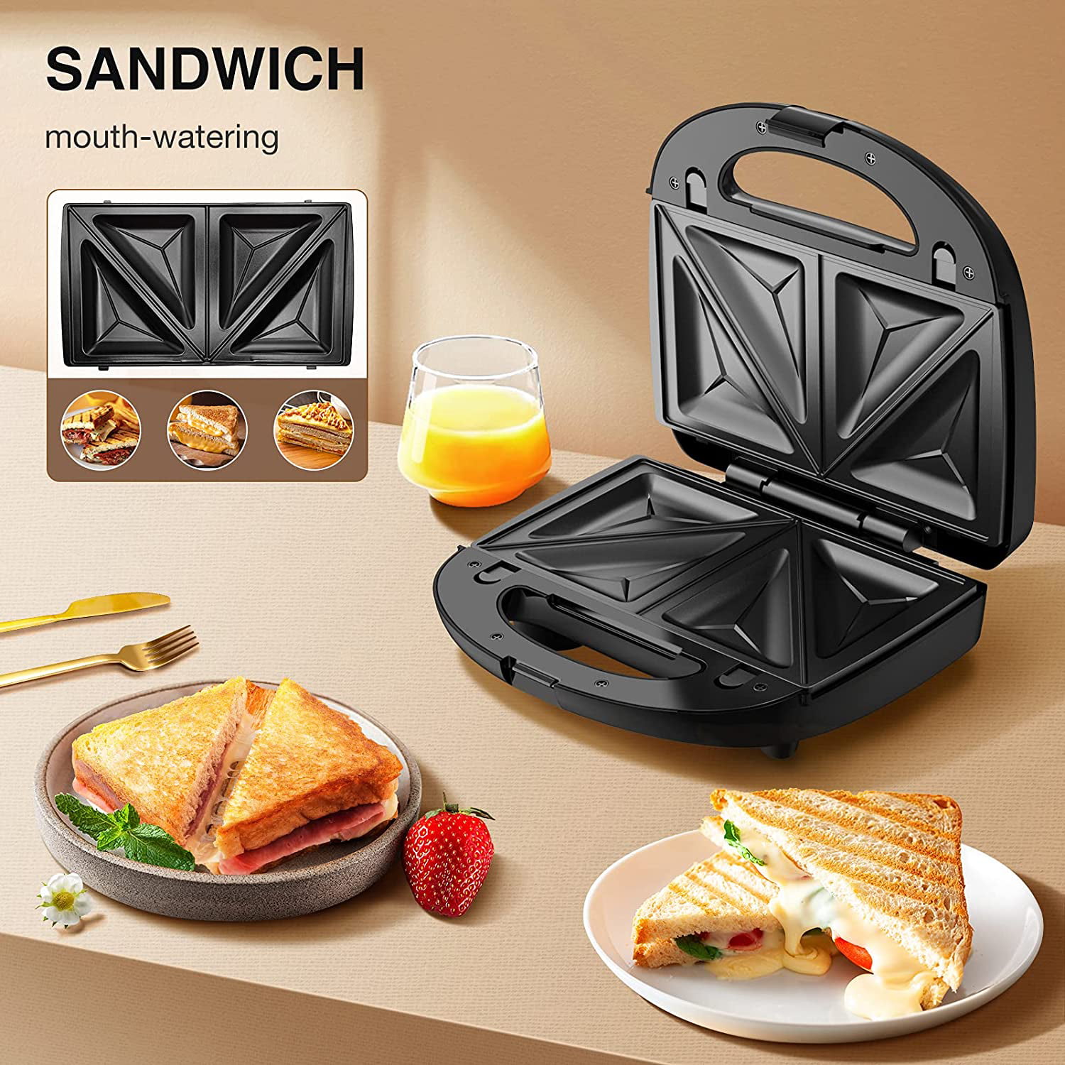 Sandwich Toaster Gimify 3-in-1 Sandwich Toastie Maker Waffle Maker Panini Press 750W with Detachable Non-Stick Plates for Toasted Cheese Snacks Black 