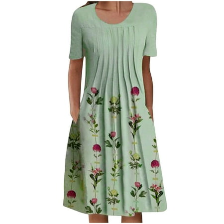 

Patlollav Women Summer Dress Short Sleeve Folding Floral Dresses