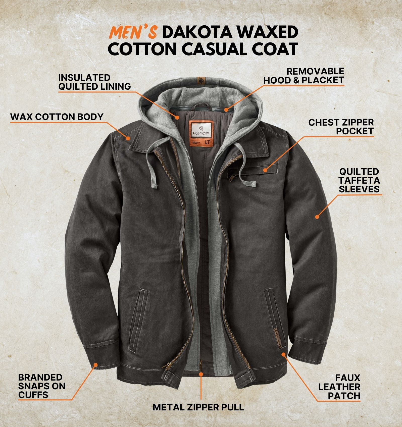 Legendary Whitetails Men's Rugged Full Zip Dakota Hooded Jacket