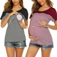 thumbnail image 2 of Womens Maternity Short Sleeve Crew Neck Striped Printed Nursed Tops T Shirt For Breastfeeding 2 Pack, 2 of 9