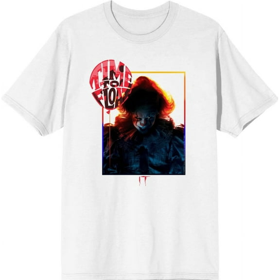 It Chapter 2 Pennywise Time To Float Men's White Crew Neck Short Sleeve Tee-Large