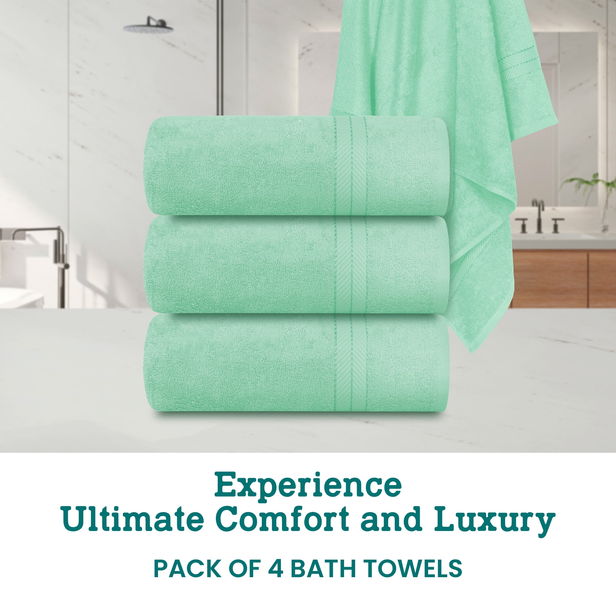 Casa Lino 4Pc Premium Bath Towels (54" x 27") - 100% Cotton, 400GSM, Ultra Soft & Absorbent (Sky Blue)
