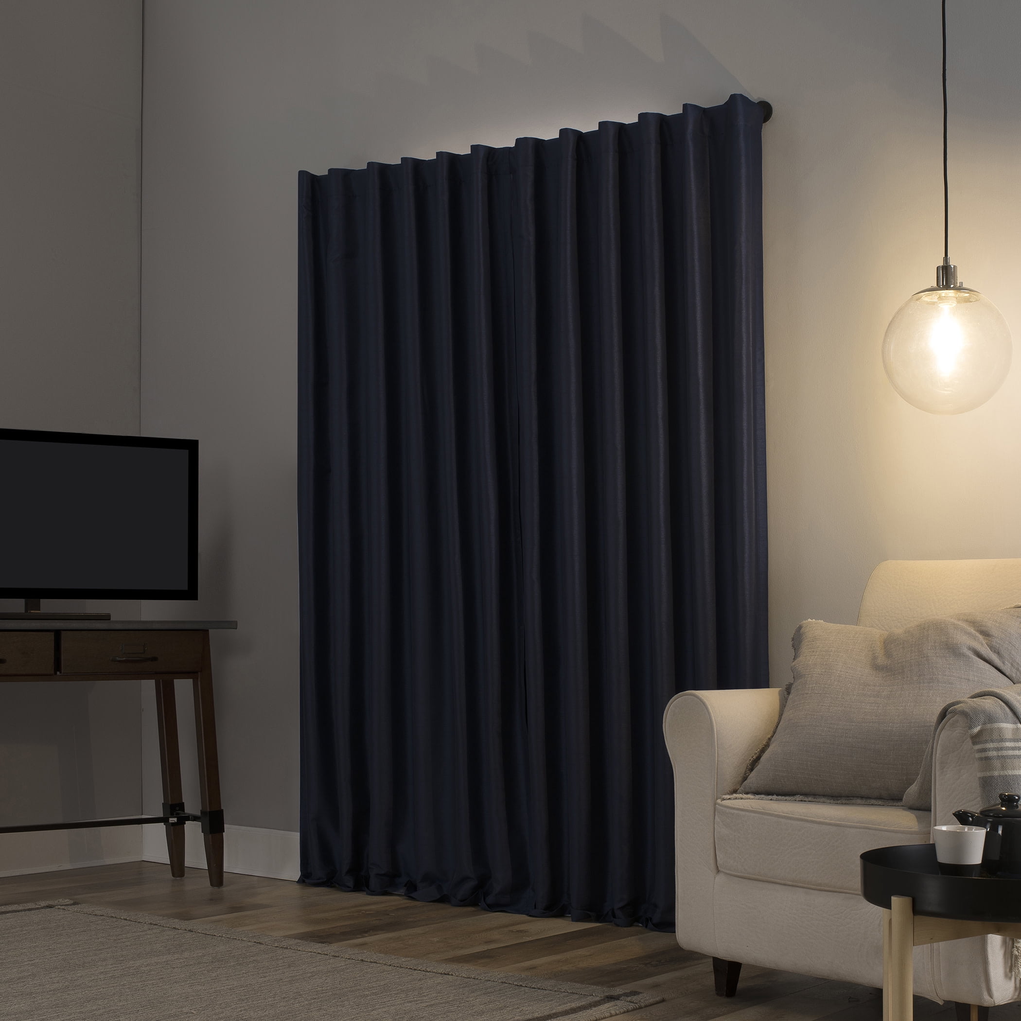 Sun Zero Evelina Faux Dupioni Silk Thermal Extreme 100% Blackout Back Tab Curtain Panel,50" X 84, Navy Blue