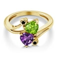 thumbnail image 3 of Gem Stone King 18K Yellow Gold Plated Silver Green Peridot Purple Amethyst and Black Diamond Ring for Women (1.51 Cttw, Heart Shape 6MM, Gemstone August Birthstone, Size 8), 3 of 6