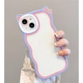 thumbnail image 2 of Cute Curly Wave Frame Case with 3D Cat Ears Clear Case for iPhone 13 6.1 inch, Pretty Shockproof TPU Bumper Case for Girl Women Non-Yellowing Case Clear Slim Cover - Pink Green, 2 of 8