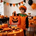 thumbnail image 4 of Halloween Reusable Grocery Tote Bag, Aesthetic Shopping Shoulder Handbag Foldable Non-woven Present Gift for Cookies Candy (Orange), 4 of 6