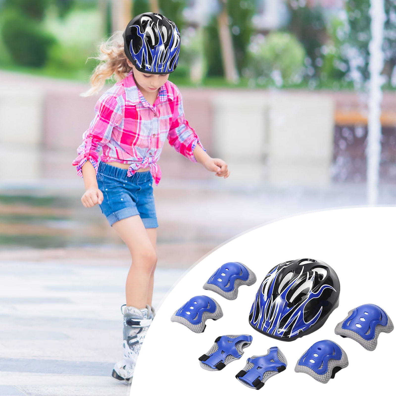 Outoloxit 7-Piece Kids Protective Gear Set with Helmet, Knee Pads, Elbow & Wrist Guards for Biking Skateboarding Roller Skating