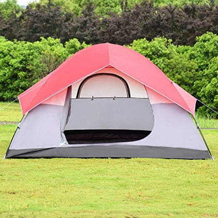 - GHP Red & Gray 190T Polyester 6-Person Sunshade Family Tent with 10 Tent Stakes