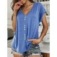 thumbnail image 3 of Anbech Women V Neck Button Tshirt Casual Summer Loose Tee Tops, 3 of 5