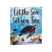 JennyGems Sea Turtle Decor Sea Turtle Gifts, Sea Turtle Bathroom Wall Decor, Beach House Signs Beach Decor, Inspirational Gifts, Beach Signs Coastal Farmhouse Decor (Let the Sea Set You Free)