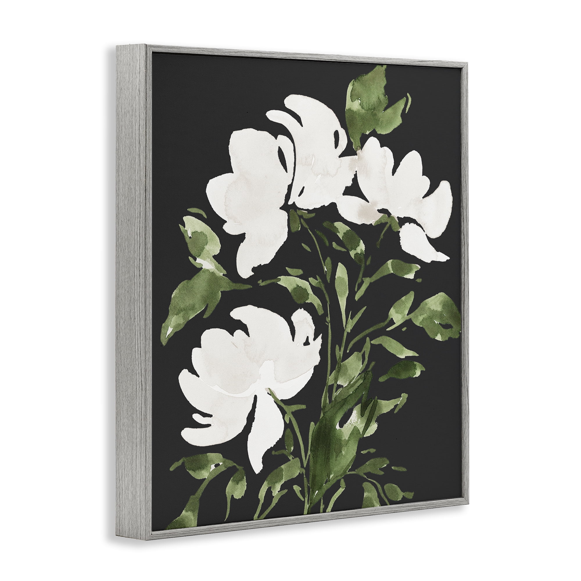 Stupell Industries White Over Black Floral Gray Framed Giclee Art, design by Lucille Price